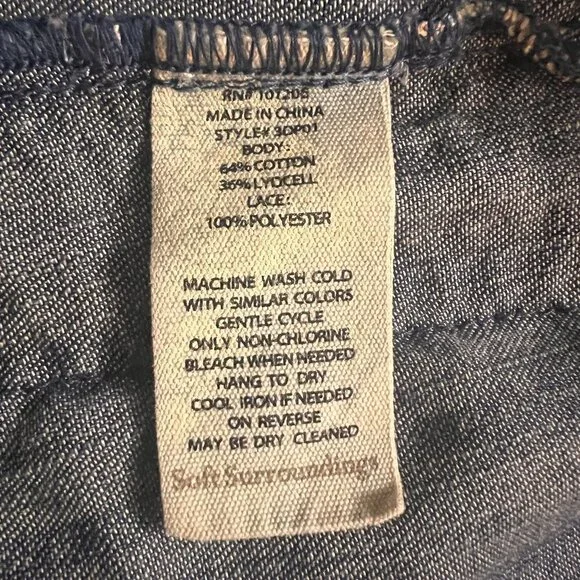 Soft Surroundings Blue Chambray Denim Embroidered Top - Picture 7 of 8